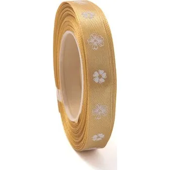 Stuha Saténová stuha s květy 1,2 cm Zlatá
