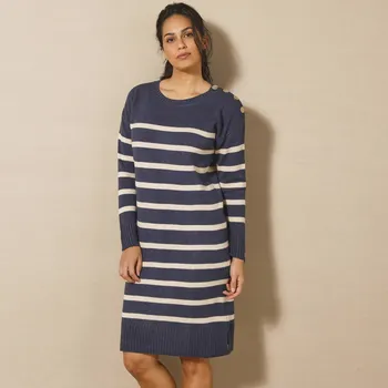 Dámské šaty Pruhované pulovrové šaty nám.modrá/zlatá 52