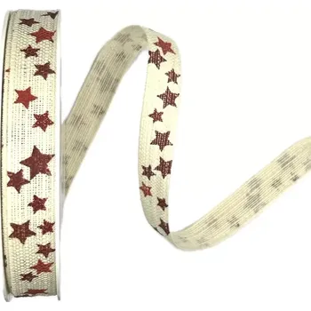 Stuha Stuha vánoční CELESTIAL SLIM CREME 15mm x 20m (6,-Kč/m) (Stuha bavlněná, jednostranný potisk, s vetkaným vlascem)