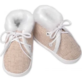 Capáčky Kojenecké capáčky/botičky na šněrování s kožíškem, Baby Nellys, béžové