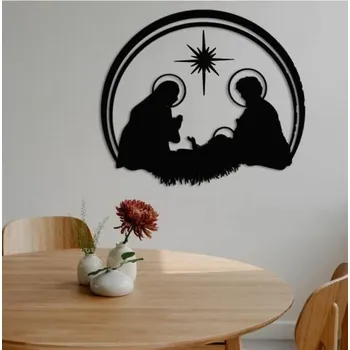 Betlém Dřevěný betlém obrázek na zeď - 30x26 cm