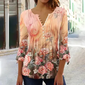 Dámská halenka Dámská halenka s květovaným vzorem Barva: Oranžová, Velikost: 2XL