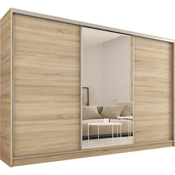 Šatní skříň Šatní skříň LITOLARIS 280 se zrcadlem, se 6 policemi, 4 šuplíky a 2 šatními tyčemi, dub sonoma +možnost VÝNOSU + 7x OVĚŘENO zákazníky + vyzvednutí ZDARMA
