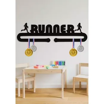 Věšák Dřevěný věšák na medaile běh - Běžecká dekorace pro tvé trofeje - 20x5.5 cm