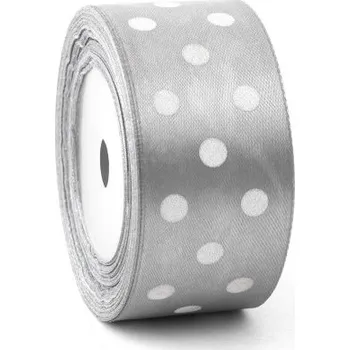 Stuha Saténová stuha s puntíky 38 mm Šedá