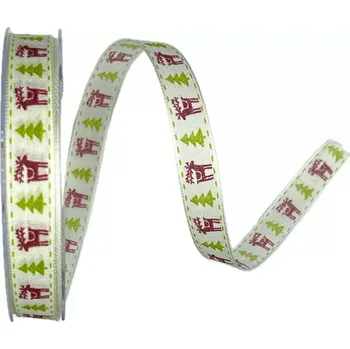 Stuha Stuha vánoční NORDKAPP CARDINAL krémová 15mm x 20m (6,-Kč/m) (Vánoční látková stuha, jednostranný potisk, s vlascem v lemu)