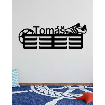 věšák na medaile Dřevěný držák na medaile Fotbal - Perfektní dárek pro fanoušky a hráče - 30x11 cm