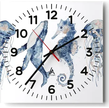 Hodiny Kuchyňské nástěnné hodiny 30x30 Zvířata Skleněné hodiny do obýváku Moderní Tiché