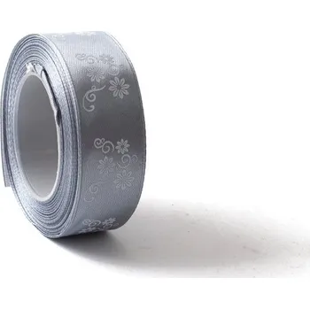 Stuha Saténová stuha s květy 2,5 cm Šedá