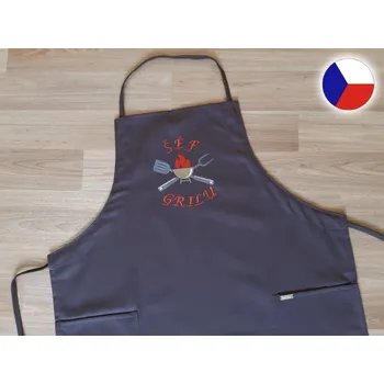 Kuchyňská zástěra Povlečení Plus Pánská zástěra na grilování s výšivkou 72x100 Šéf grilu šedá