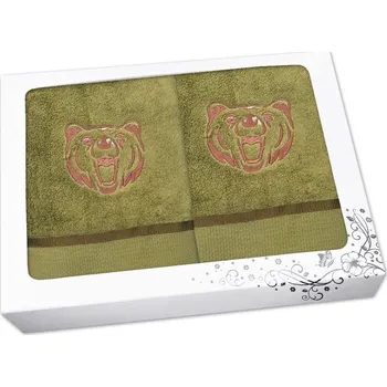 Ručník Dárková sada pro myslivce ručník a osuška khaki Medvěd