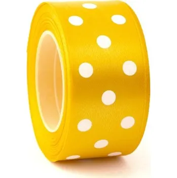 Stuha Saténová stuha s puntíky 38 mm Žlutá