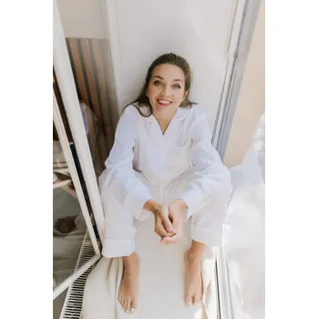 Dámské pyžamo Na kutě Na kutě: Lněné klasické pyžamo bílé Velikost: L