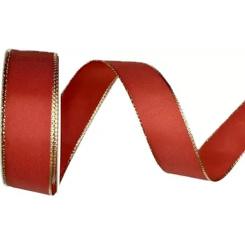Stuha Stuha taftová BASIC RED červená 25mm x 2m (13,-Kč/m) (Stuha vánoční, taftová, lurexové zlaté okraje, s vlascem v lemu)