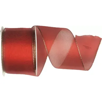 Stuha Vánoční stuha ORGANDY BASIC RED červená 40mm x 2m (14,-Kč/m) (Organzová stuha, červená, zlaté okraje, s vlascem v lemu)