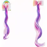 Spona do vlasů mašle s jednorožcem s duhovým příčeskem kov/plast 7x30cm v sáčku