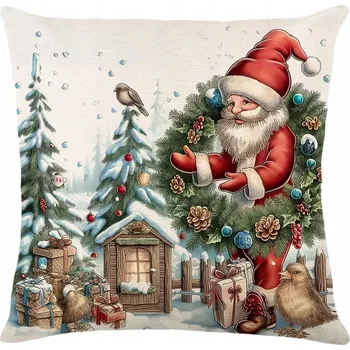 Povlak na polštářek Vánoční dekorativní povlak na polštář Mikuláš ve věnci s dárky 45x45