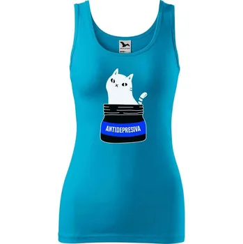 DOBRÝ TRIKO Dámské tílko s kočkou ANTIDEPRESIVA Velikost: XL, Barva: Tyrkysová