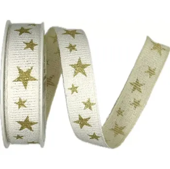 Stuha Vánoční stuha bavlněná STAR LIGHT bílá 15mm x 3,5m (6,- Kč/m) (Vánoční bílá stužka, s jednostranným zlatým potiskem)