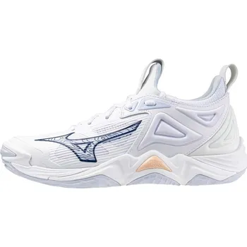 Dámská sálová obuv Dámská halová obuv Mizuno WAVE MOMENTUM 3 / White/Navy Peony/Peach Parfait Velikost: 38.0/5.0