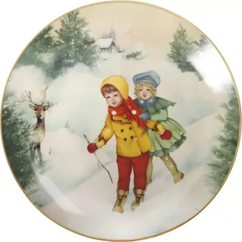 Porcelánový talíř Děti na lyžích 19cm Cuccioli Brandani (barva -barevná s motivem)