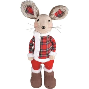Vánoční ozdoba Anděl Přerov Myšák v károvaném svetříku na postavení 39 cm