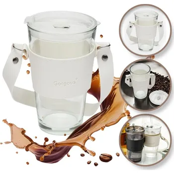 Sklenice Flamenco Mystique Hrnek ze skla na kávu a čaj se slámkou a víčkem 450 ml cup09b