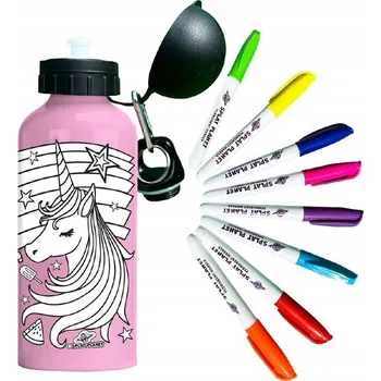 JEDNOROŽCI Hliníková láhev na vodu k vymalování 600 ml s 8 fixami 5+