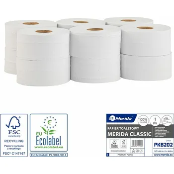 Papírový ručník Toaletní papír Merida KLASIK, 19 cm, 220 m, bělost 75% (12rolí/balení)
