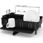 Odkapávač na nádobí Simplehuman s držákem na skleničky, rám z matné černé oceli