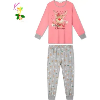 Dívčí oblečení Vánoční dívčí pyžamo Kugo MP5869 světle růžové | šedé