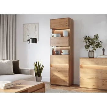 Knihovna Dubová vitrína s podsvícením