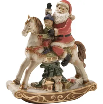 Vánoční dekorace Porcelánový kůň se Santa Clausem 25cm BRANDANI (barva -barevná s motivem)