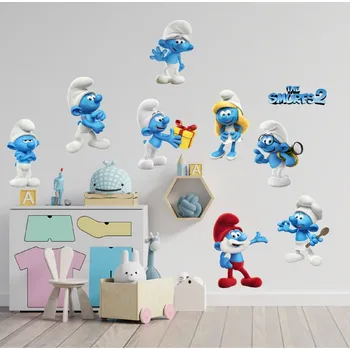 Samolepící dekorace Textilní samolepka na zeď "Šmoulové"