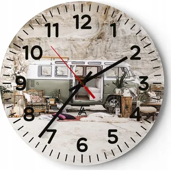 Hodiny Kuchyňské nástěnné hodiny 30x30 Kamper Moderní skleněné hodiny do obýváku Tiché