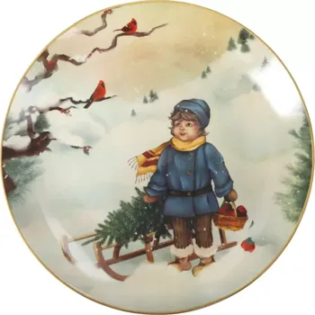 Porcelánový talíř Chlapec a sáńky 19cm Cuccioli Brandani (barva -barevná s motivem)