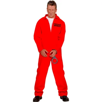 Karnevalový kostým Červená vězeňská uniforma + pouta Pánská velikost: L (50-52)