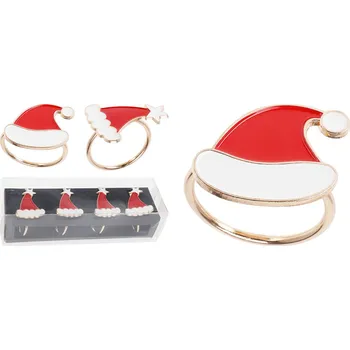 Vánoční dekorace Vánoční ozdobné kroužky na ubrousky, čepice, sada 4 ks