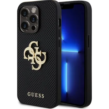 Pouzdro na mobilní telefon Guess PU Perforated 4G Glitter Metal Logo Zadní Kryt pro iPhone 14 Pro Max Black 3666339151270