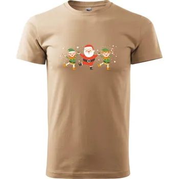 Pánské tričko Tancující Santa a dva skřítci - Klasické pánské triko vyšší gramáže - XS ( Písková )