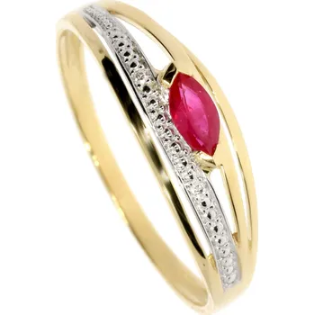 Prsten Zlatnictví Helios Zlatý prsten s Diamanty a Rubínem Velikost: 60, Váha: 1,70g