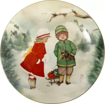 Porcelánový talíř Děti na sáňkách 19cm Cuccioli Brandani (barva -barevná s motivem)