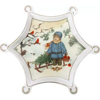 Servírovací tác na cukroví hvězda Chlapec a sáńky 20cm Cuccioli Brandani (barva - bílá s motivem)