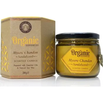 Svíčka Přírodní vonná sojová svíčka 200g v jantarovém skle, Mysore Chandan - Sandalwood, žlutá