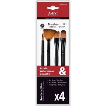 Umělecký štětec Sada štětců Artix vhodných pro akryl syntetika 1ks kulatý 3ks plochý