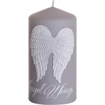Svíčka Vánoční svíčka ANDĚLSKÁ KŘÍDLA, válec, šedá, d6x13cm