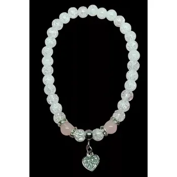 Náramek Náramek z růženínu a křišťálu – třpytivé srdíčko z chirurgické oceli pro lásku a harmonii