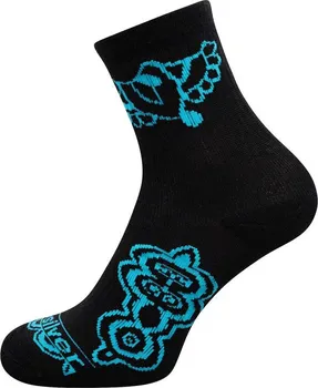 Dámské ponožky Dámské ponožky FLOWER s Merino vlnou - L 43/46 - černá/tyrkysová termo