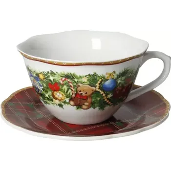 Velký snídaňový hrnek s talířem na kakao, čaj, kávu CHRISTMAS I. 600ml BRANDANI (barva - červená s motivem)