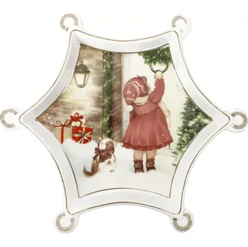 Servírovací tác na cukroví hvězda Kolednice 20cm Cuccioli Brandani (barva - bílá s motivem)